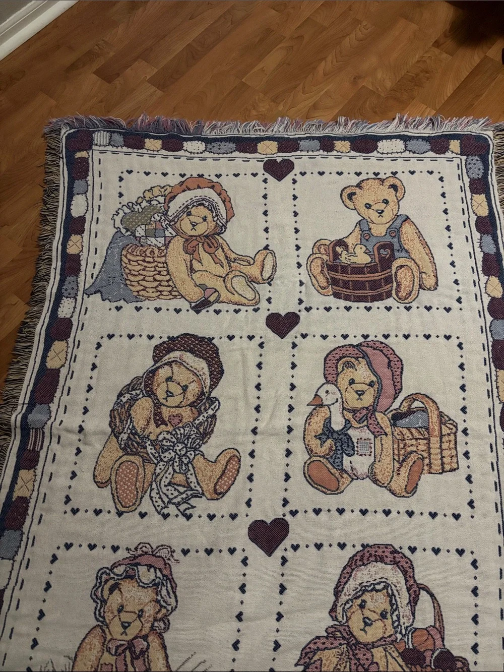 Cherished Teddies Woven Throw Blanket - Cream, Brown, Pink, Blue